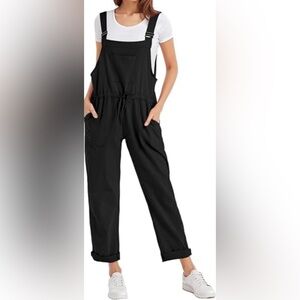 DD77 Black Sleeveless Sustainable Oversized Jumpsuit Drawstring Waist size Large
